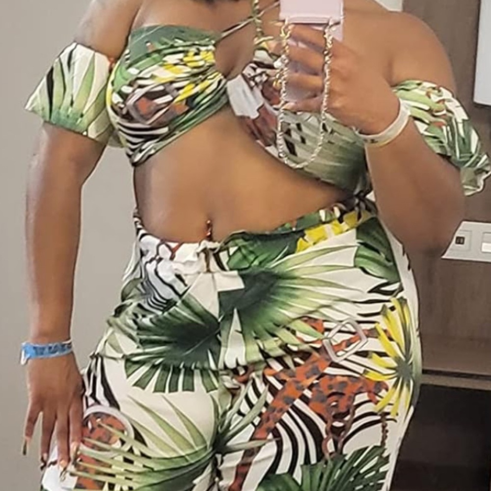 Two Piece Women Outfits Summer Sexy Wide Leg Jumpsuit Floral Colorful Spaghetti